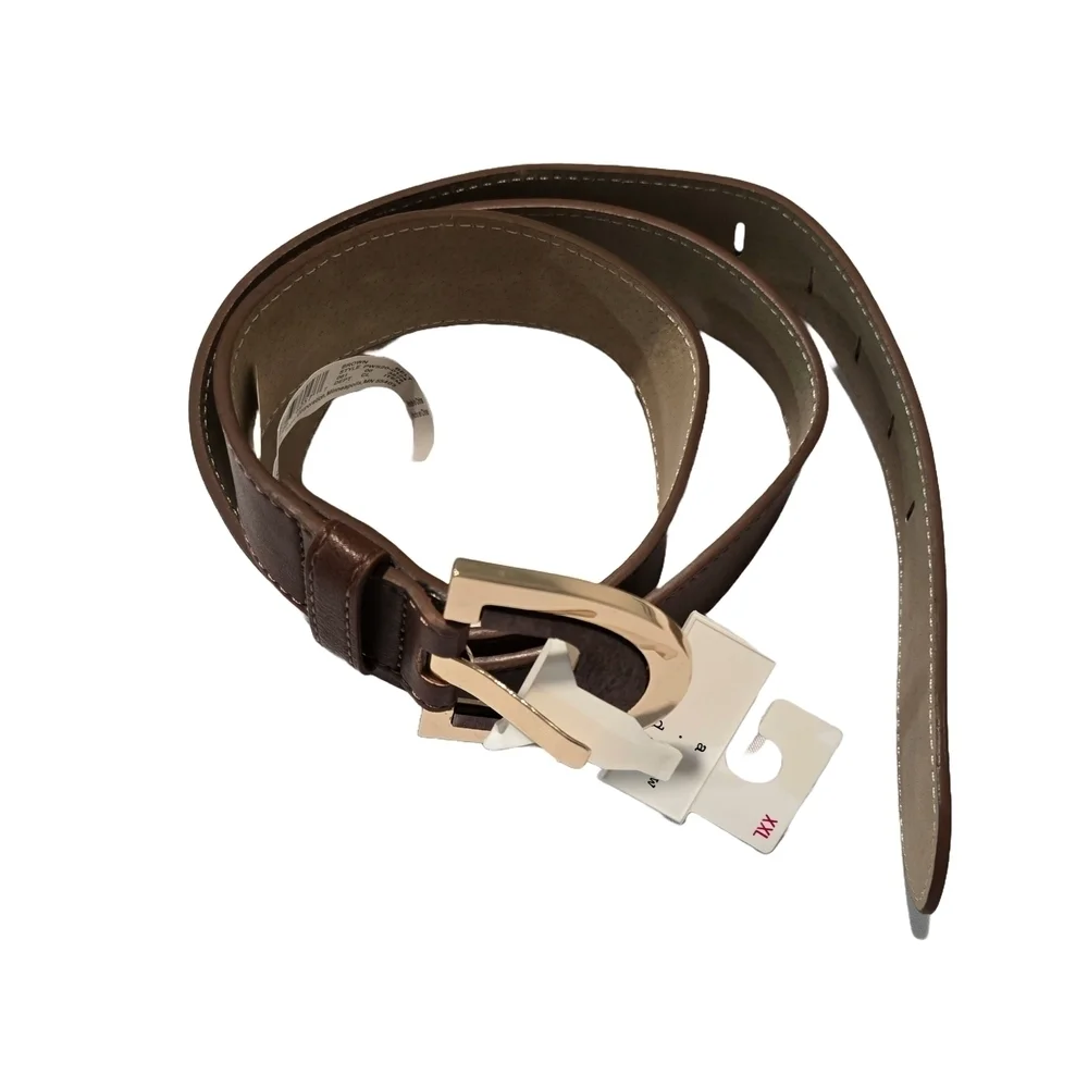 Classic Brown Leather Belt with Gold Buckle (New)